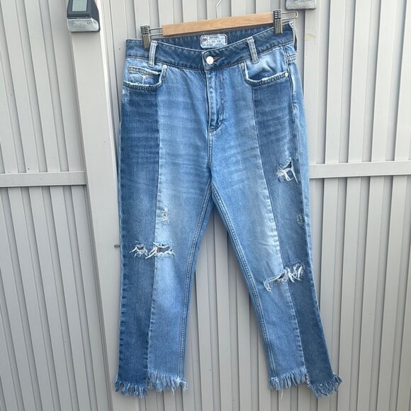 Free People Distressed Contrast Blue Ankle Jeans - Picture 7 of 10